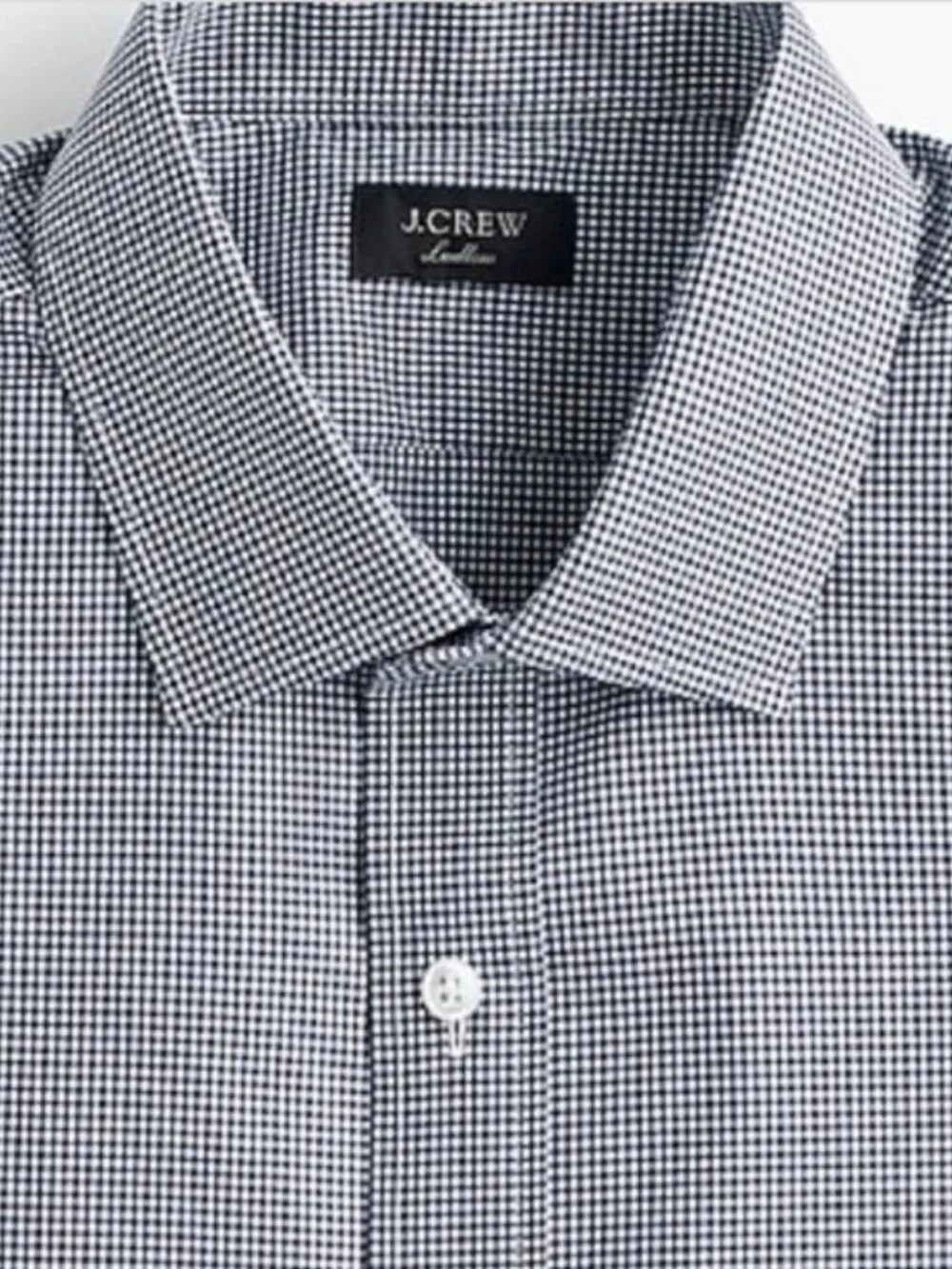 J. CREW Men's EUC Ludlow Slim-fit Stretch Gingham Dress Shirt Navy | Size 16/34